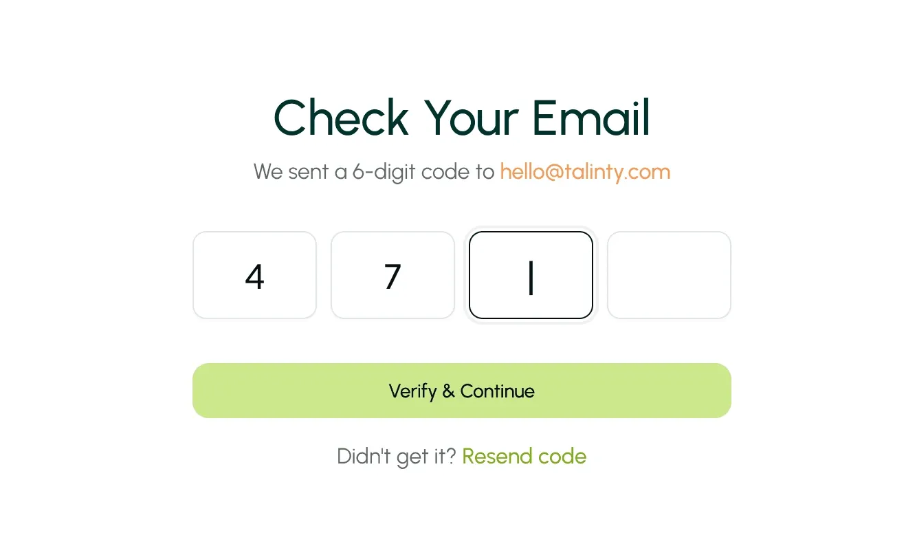 Creating your Talinty account step 2